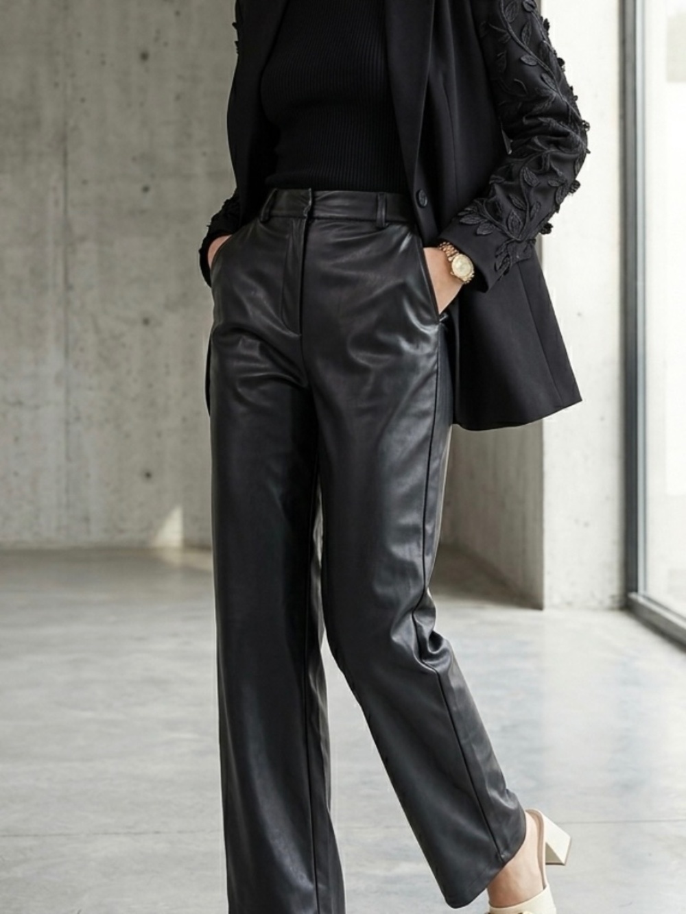 Faux leather, high waisted, wide leg pants- great bundle option!